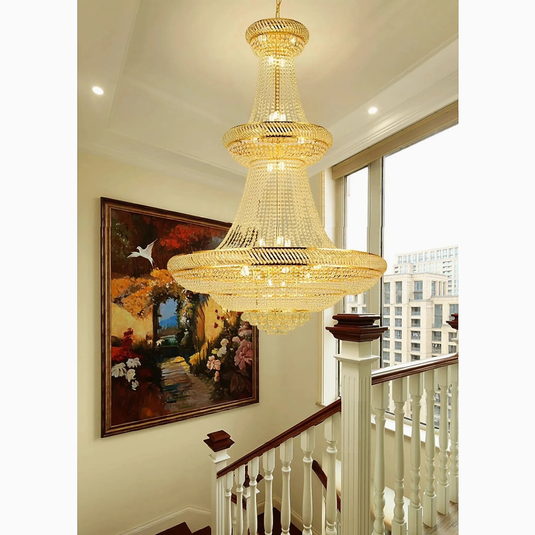 Peille | Three-tier Luxury Hanging Gold Crystal Chandelier