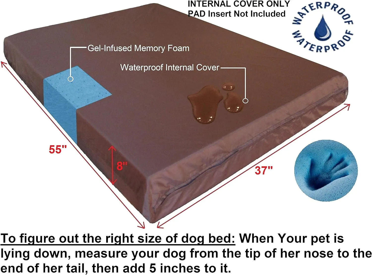 Premium Memory Foam Pad Insert Replacement with Waterproof Internal Case