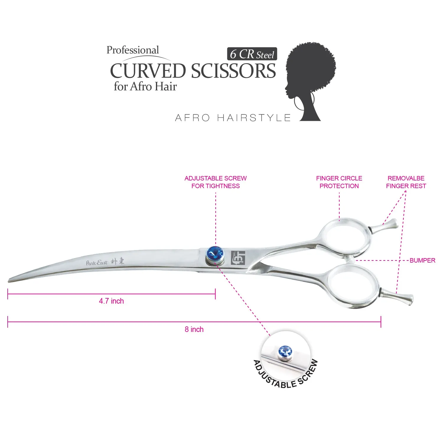 Professional 8" Curved Black Scissors (6CR Steel)