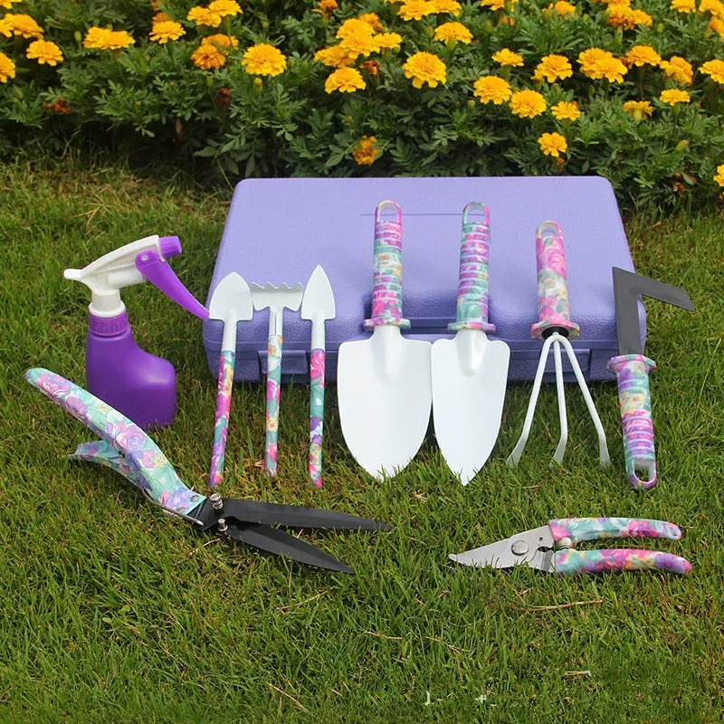 Purple 10pcs/Set Garden Tool Set Fruit Tree Pruning Shears Grafting Tool/gardening tools/shovel/garden hoe/garden tiller