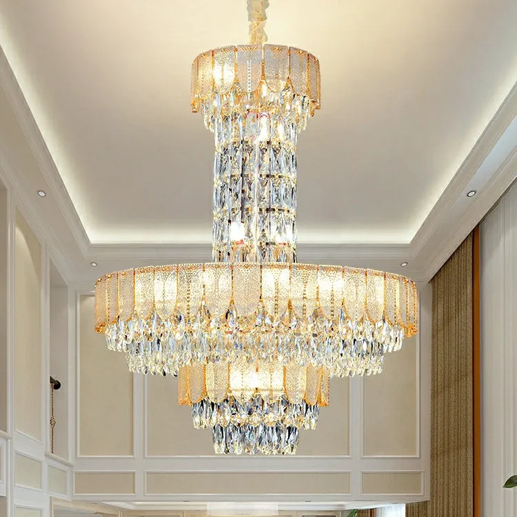 Restaurant/ Hotel Chandelier Foyer Duplex High Ceiling Light Fixture For Staircase/ Living Room In Gray/ Amber/ Blue Trimmed