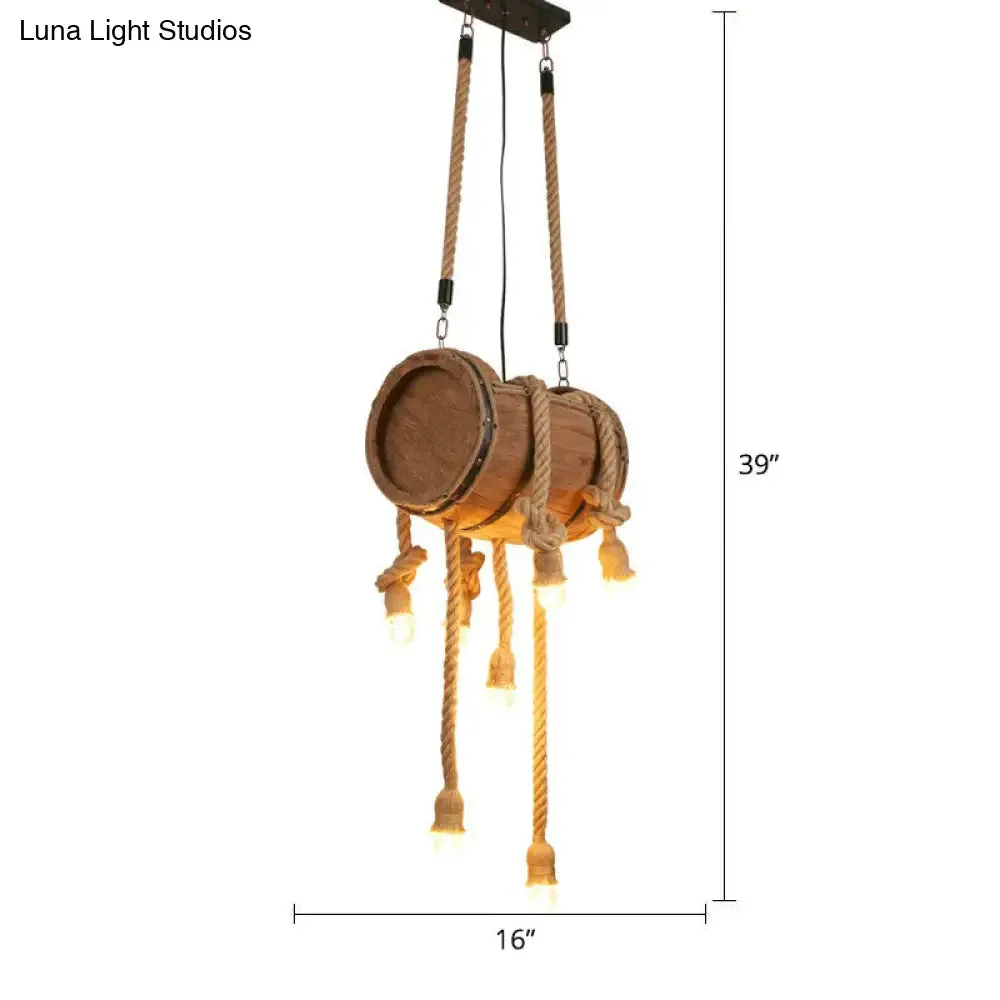 Rustic Brown Naked Bulb Pendant Light - Restaurant Suspension Lamp with Rope Fixture