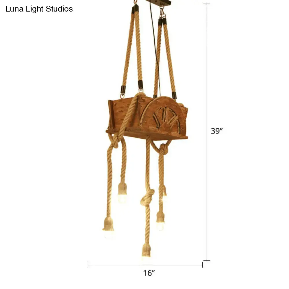 Rustic Brown Naked Bulb Pendant Light - Restaurant Suspension Lamp with Rope Fixture