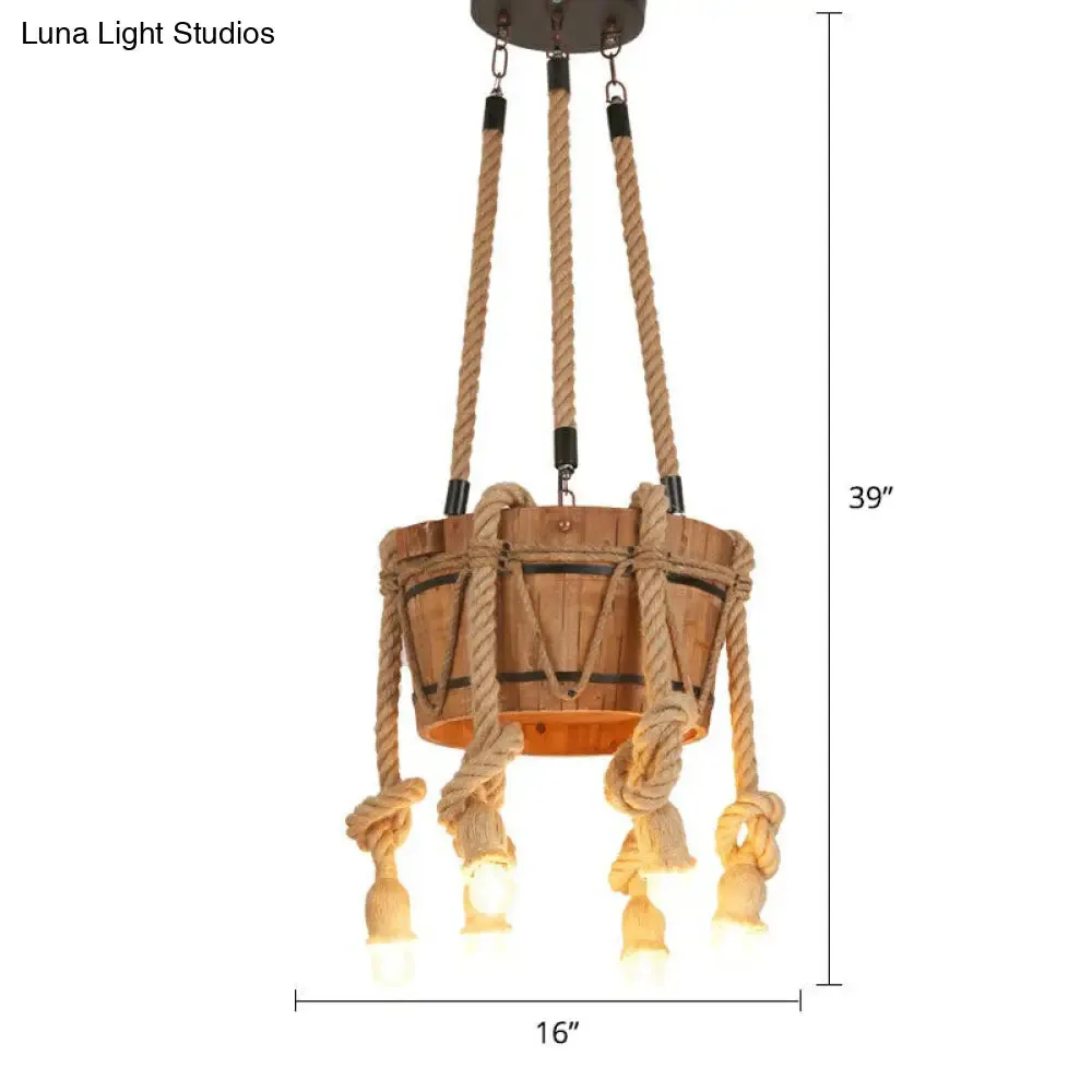 Rustic Brown Naked Bulb Pendant Light - Restaurant Suspension Lamp with Rope Fixture