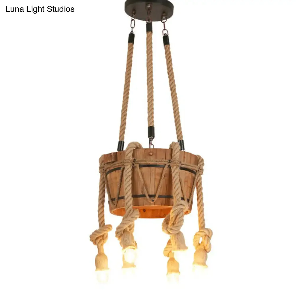 Rustic Brown Naked Bulb Pendant Light - Restaurant Suspension Lamp with Rope Fixture