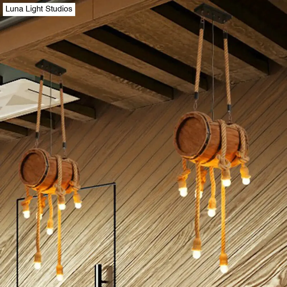 Rustic Brown Naked Bulb Pendant Light - Restaurant Suspension Lamp with Rope Fixture