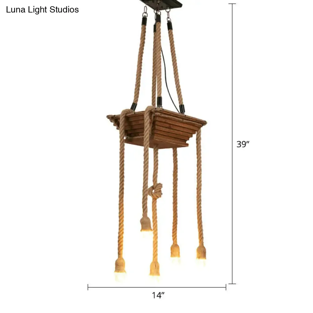 Rustic Brown Naked Bulb Pendant Light - Restaurant Suspension Lamp with Rope Fixture