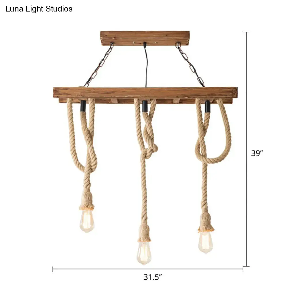 Rustic Brown Naked Bulb Pendant Light - Restaurant Suspension Lamp with Rope Fixture