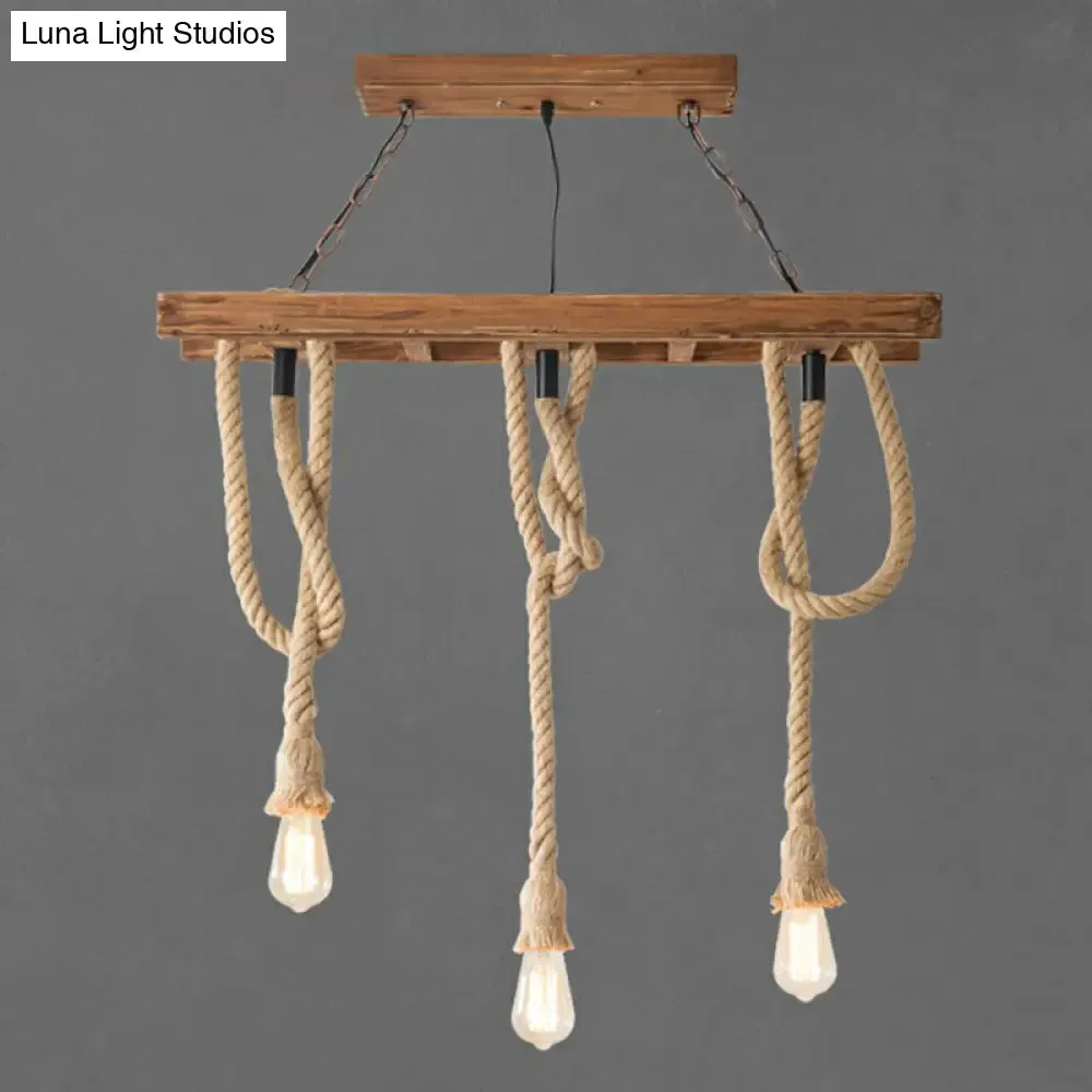 Rustic Brown Naked Bulb Pendant Light - Restaurant Suspension Lamp with Rope Fixture