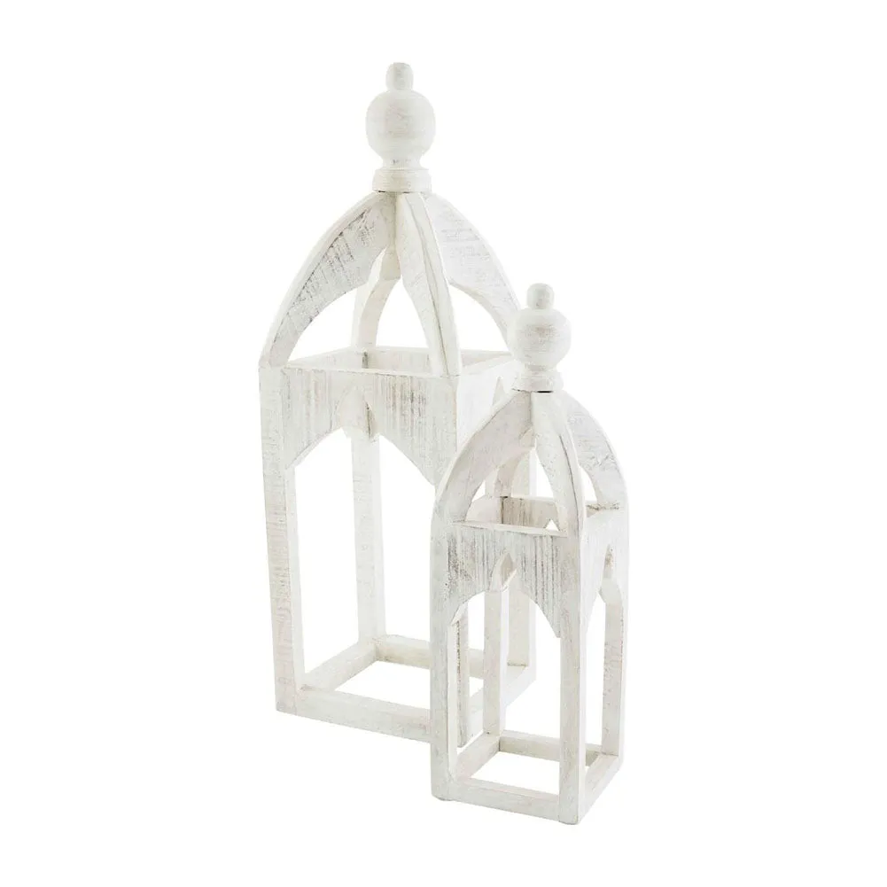 Set of 2 White Distressed Lanterns by Mud Pie