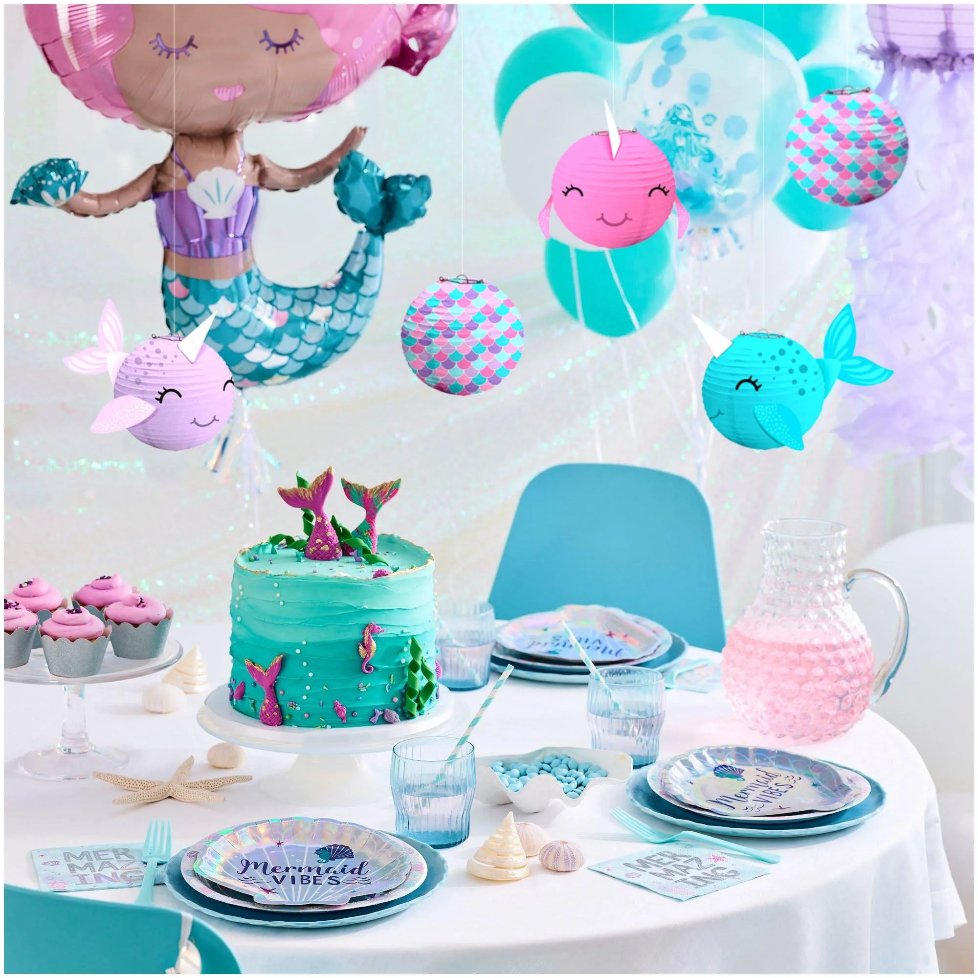 Shimmering Mermaids Mini Narwhal Tissue Lanterns Birthday Party Decoration Set