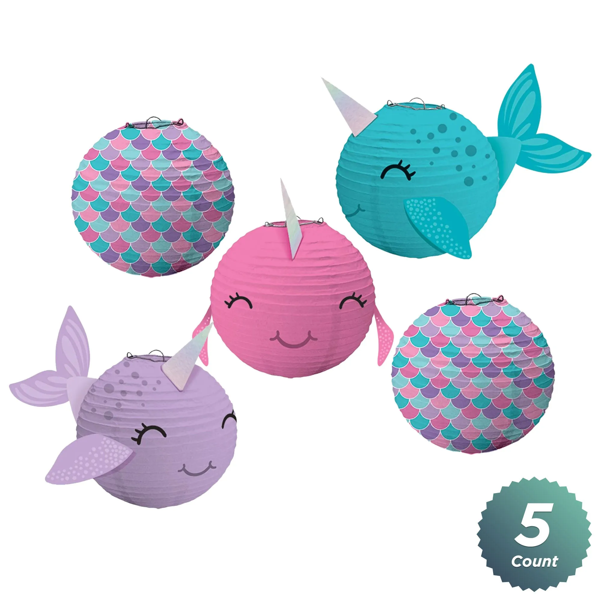 Shimmering Mermaids Mini Narwhal Tissue Lanterns Birthday Party Decoration Set