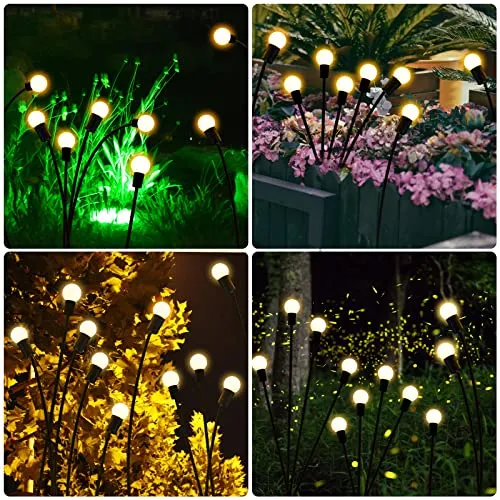 SHUKAN 4 Pack 10LED Solar Firefly Lights, Upgraded Solar Garden Lights Outdoor IP65 Waterproof, Swaying When Wind Blows, Solar Swaying Light for Yard Patio Pathway Decoration (Warm White)