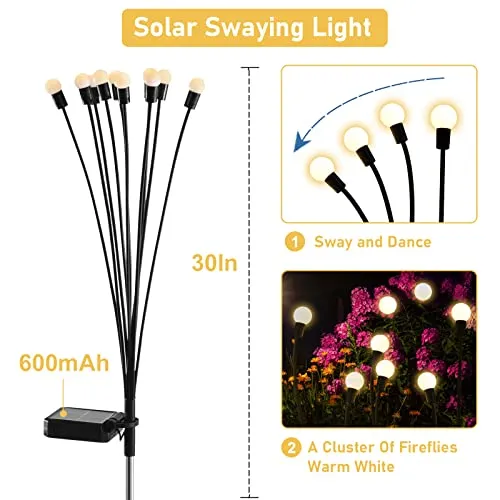 SHUKAN 4 Pack 10LED Solar Firefly Lights, Upgraded Solar Garden Lights Outdoor IP65 Waterproof, Swaying When Wind Blows, Solar Swaying Light for Yard Patio Pathway Decoration (Warm White)