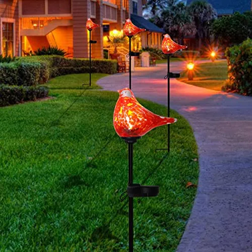 Solar Garden Lights Outdoor Decorative - Cardinal Solar Garden Stake Lights Handblown Glass Garden Stake Decorative Solar Pathway Lights for Garden, Lawn, Patio, Yard(2 Pack)