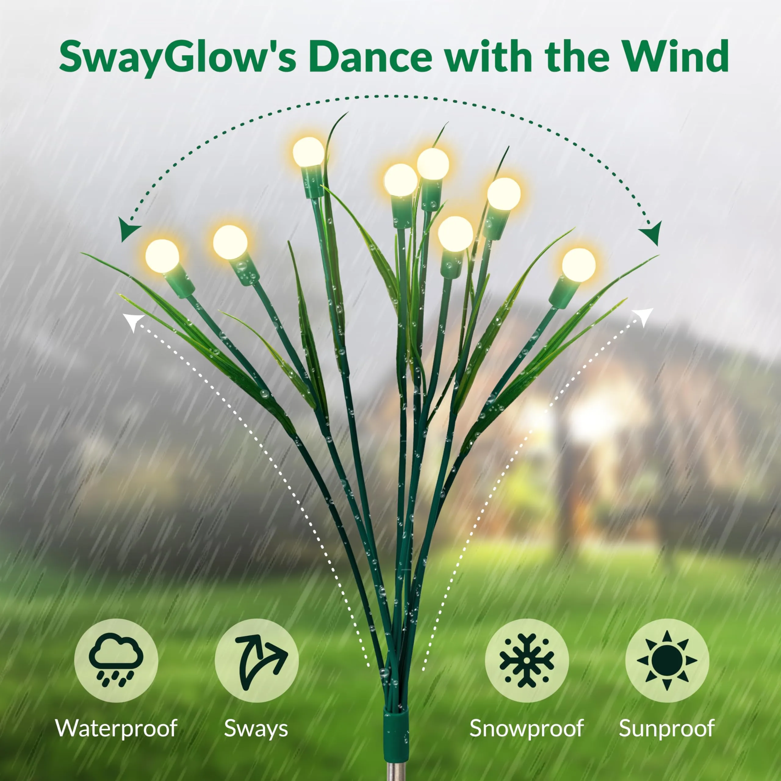 Swayglow Solar Garden Lights Firefly Lights With Green Leaves 4 Pack