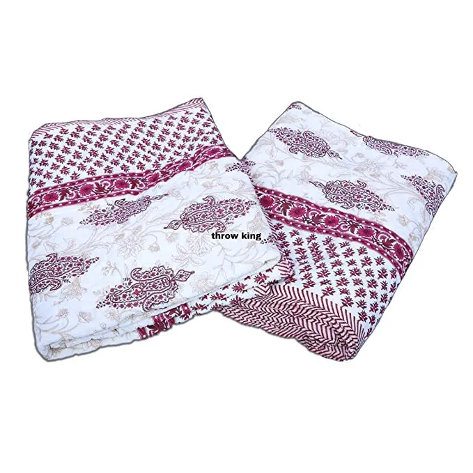 THROW KING Rajasthani Hand Made Pure Cotton Skin Friendly & Breathable Soft Single Bed Jaipuri Razai,Rajai,Quilt,Blanket,Dohar (Size-90X60) (Pack of 2)