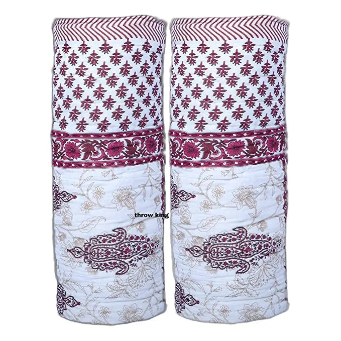 THROW KING Rajasthani Hand Made Pure Cotton Skin Friendly & Breathable Soft Single Bed Jaipuri Razai,Rajai,Quilt,Blanket,Dohar (Size-90X60) (Pack of 2)