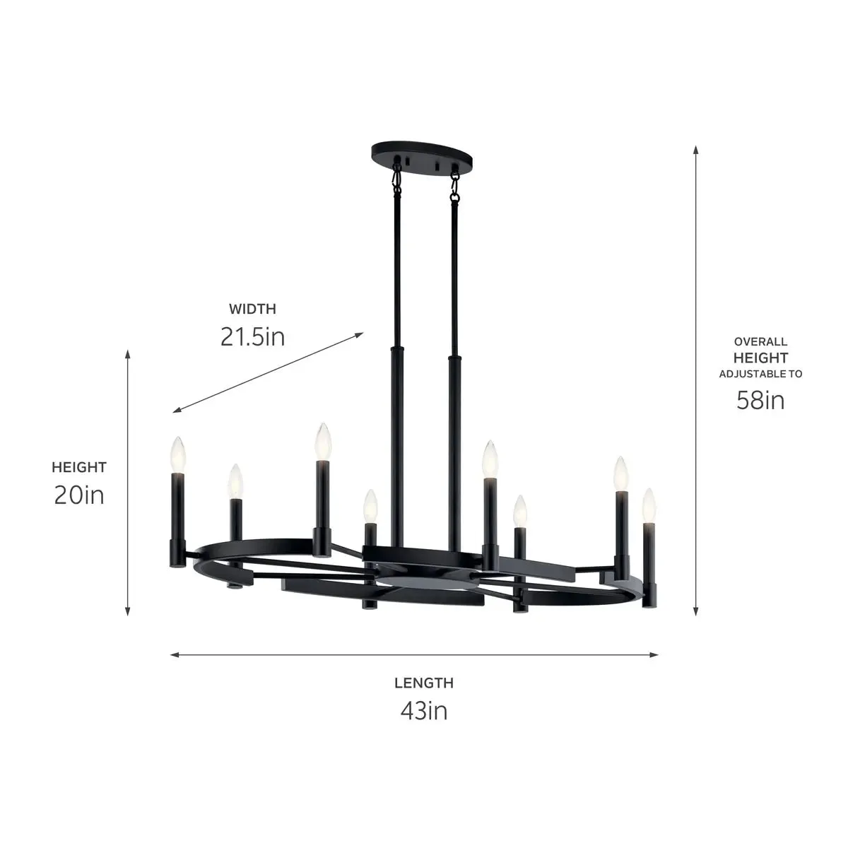 Tolani 43" 8-Light Chandelier, Black Finish