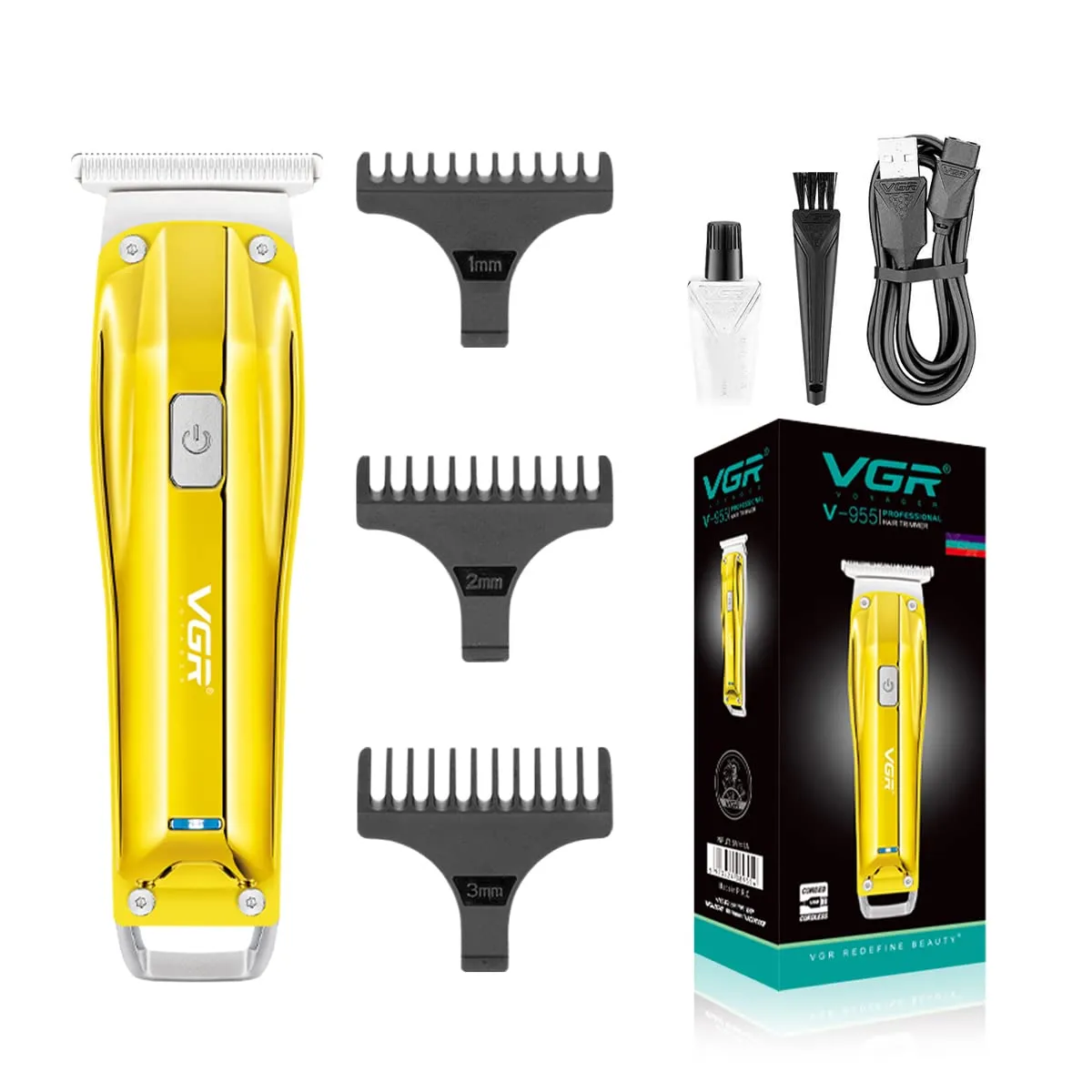 VGR V-955 Professional Rechargeable cordless Hair Trimmer with Stainless steel Blades, USB Charging cable, 3 Guide Combs for men