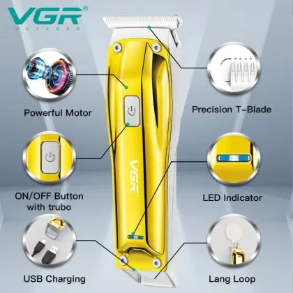 VGR V-955 Professional Rechargeable cordless Hair Trimmer with Stainless steel Blades, USB Charging cable, 3 Guide Combs for men