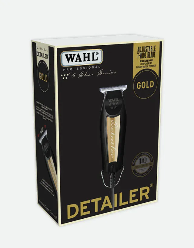 Wahl - 5 Star Series Detailer Professional Corded Trimmer, "T" Wide Blade, Black & Gold Edition