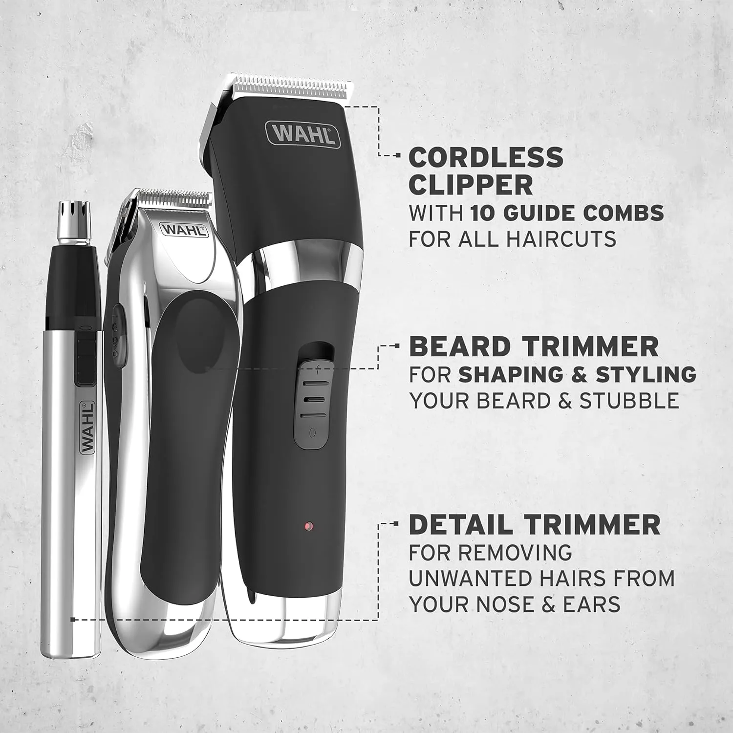 Wahl Cordless Hair Clipper & Trimmer Gift Set | Men’s Grooming Kit with Beard, Nose, Ear & Brow Trimmer