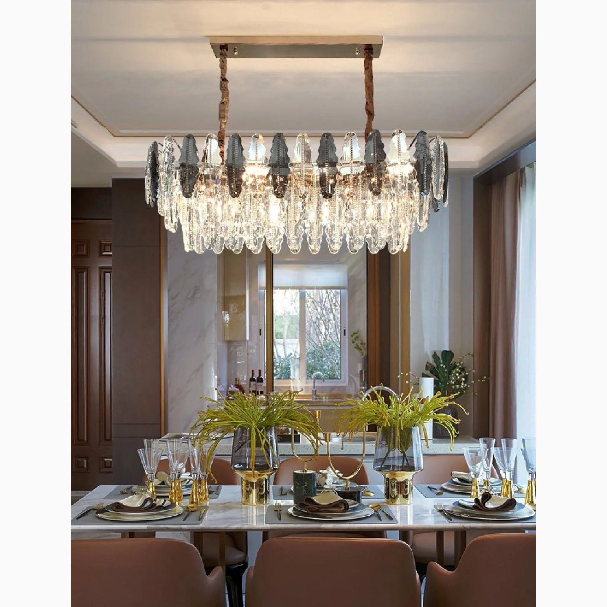 Wavre | Rectangle Gold Posh Crystal Shine Chandelier