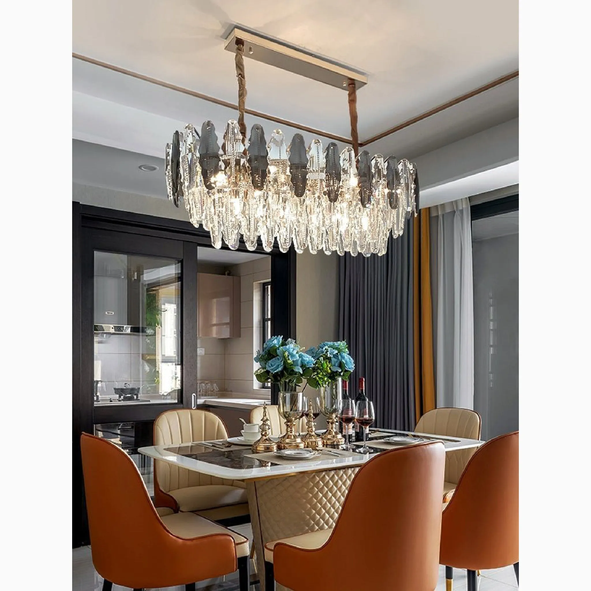 Wavre | Rectangle Gold Posh Crystal Shine Chandelier