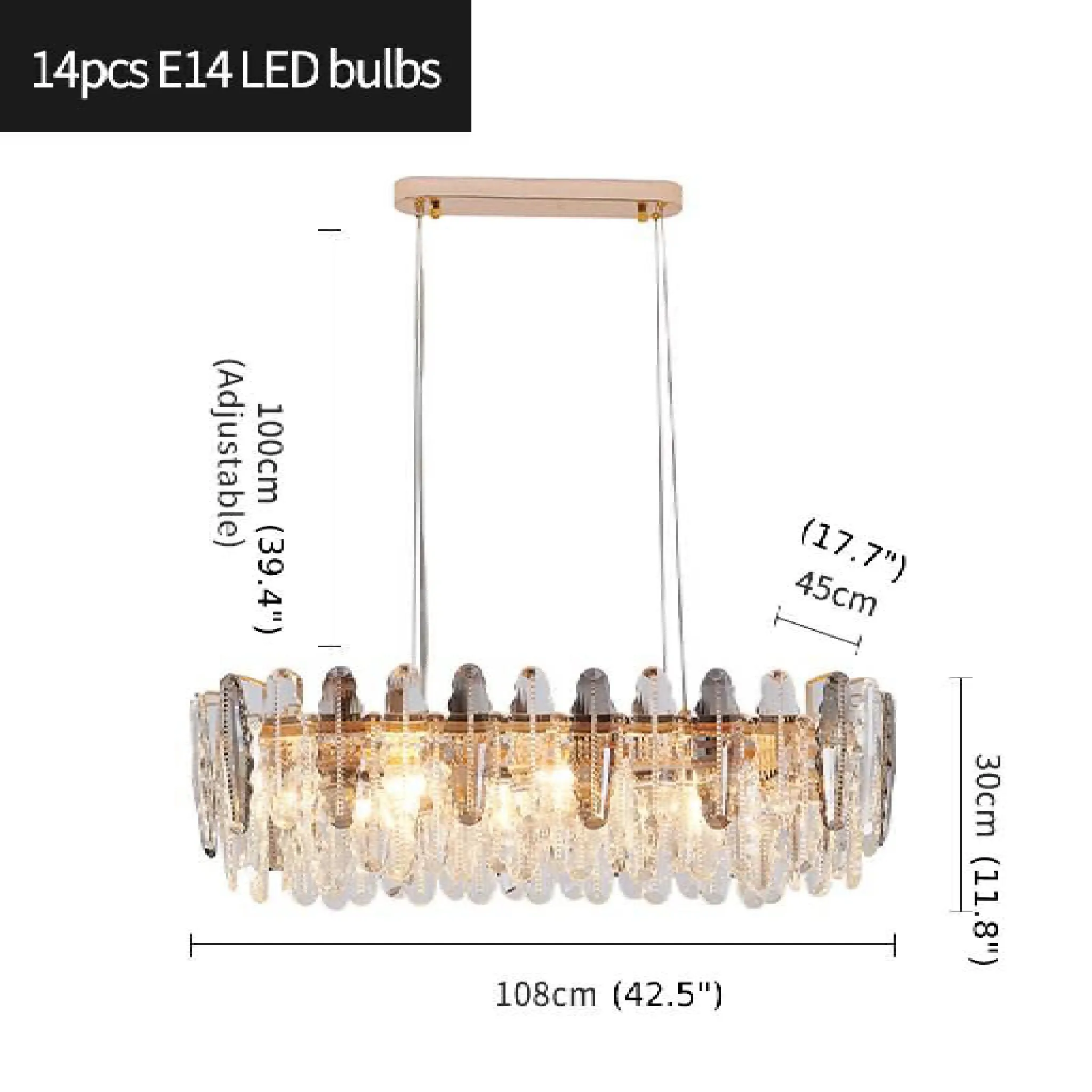 Wavre | Rectangle Gold Posh Crystal Shine Chandelier