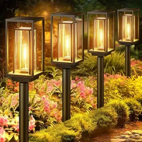 WdtPro Solar Pathway Lights Outdoor, Super Bright Larger Solar Lights Outdoor Waterproof, Over 14 Hours Double-Layer Solar Garden Lights, Auto On/Off Solar Lights for Outside Yard Walkway Driveway