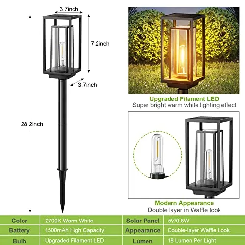 WdtPro Solar Pathway Lights Outdoor, Super Bright Larger Solar Lights Outdoor Waterproof, Over 14 Hours Double-Layer Solar Garden Lights, Auto On/Off Solar Lights for Outside Yard Walkway Driveway