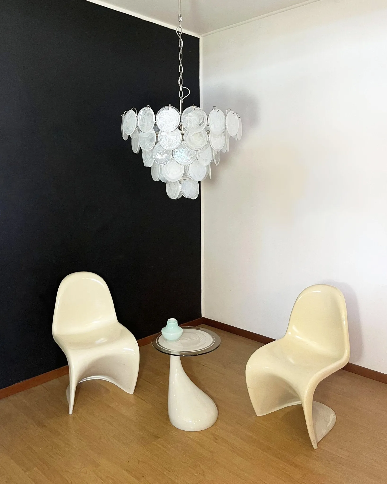 White Murano Disc Chandelier