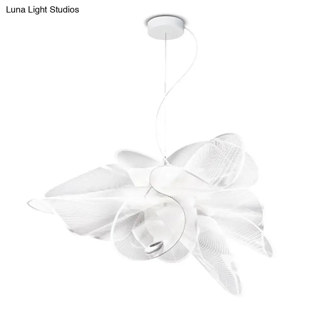 White Tulle-Like Floral Chandelier LED Cafe Light Fixture