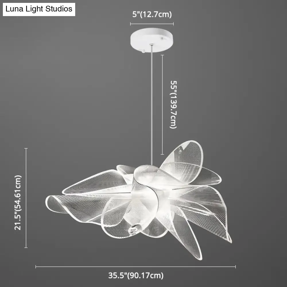 White Tulle-Like Floral Chandelier LED Cafe Light Fixture