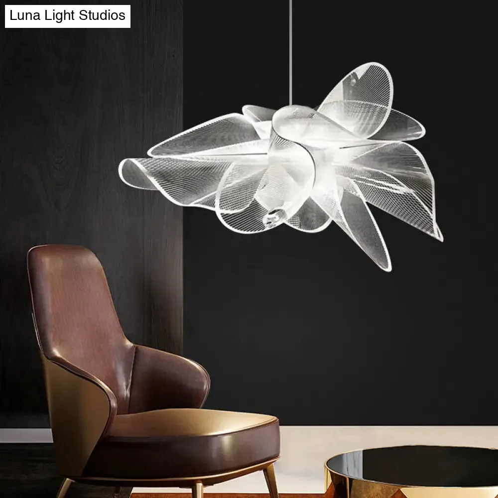 White Tulle-Like Floral Chandelier LED Cafe Light Fixture