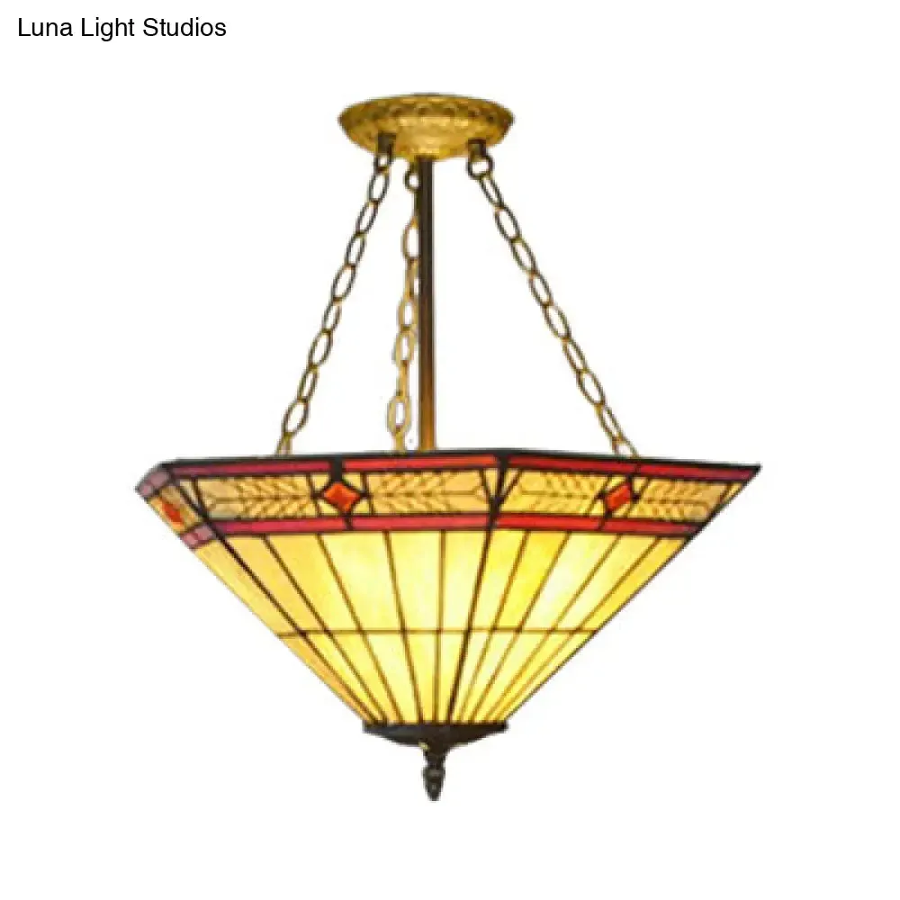 Yellow Tiffany Art Glass Pendant Light – Craftsman Restaurant Chandelier