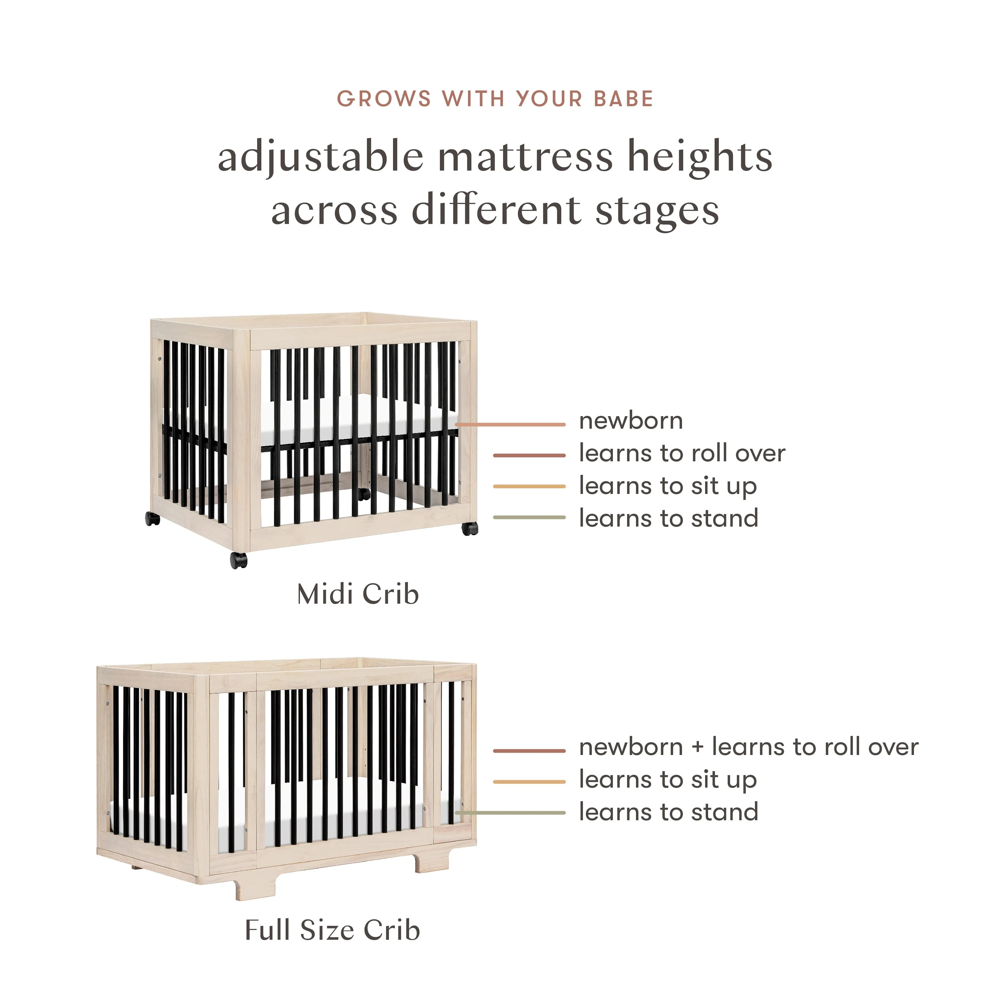 Yuzu 8-in-1 Convertible Crib with All-Stages Conversion Kits | Washed Natural / Black