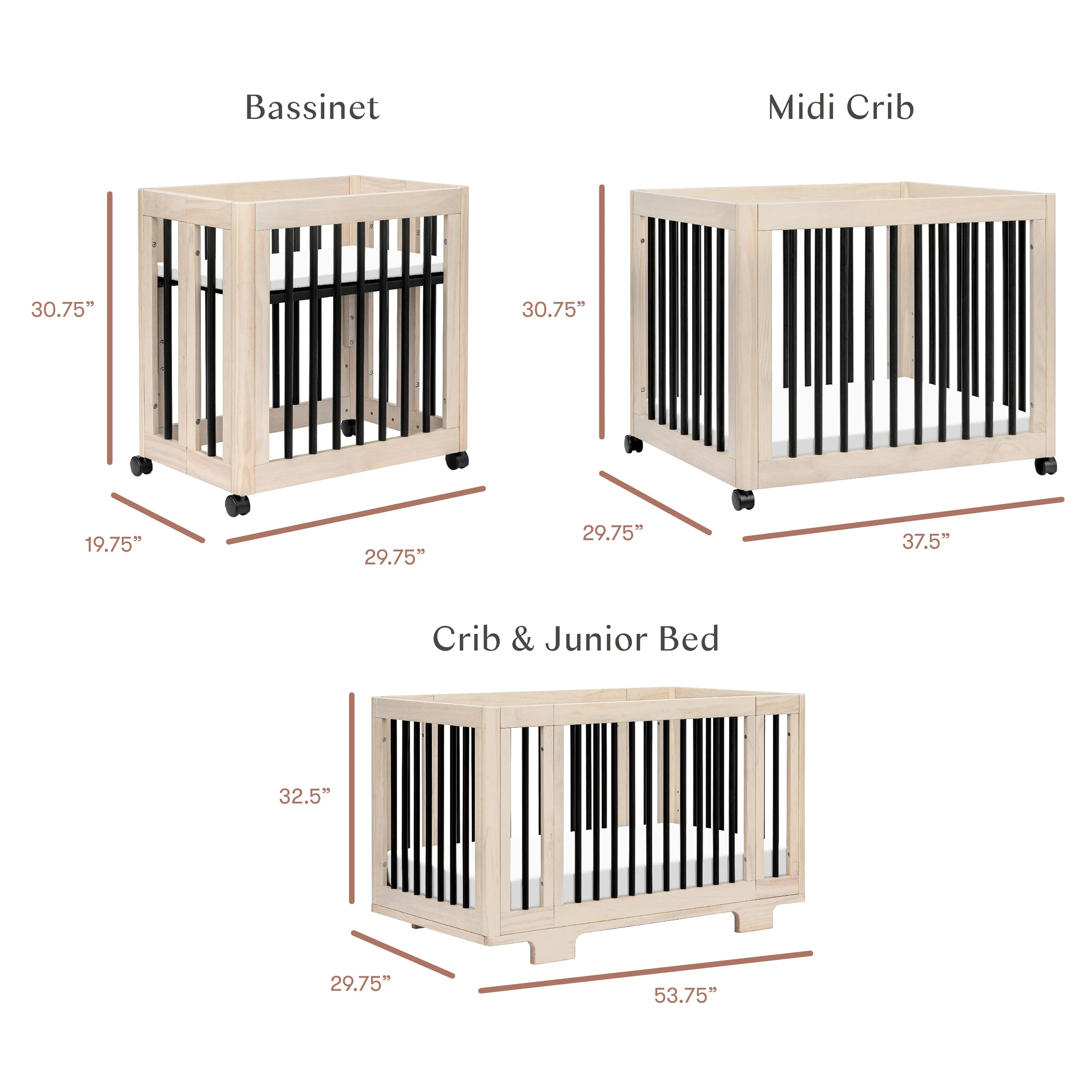 Yuzu 8-in-1 Convertible Crib with All-Stages Conversion Kits | Washed Natural / Black